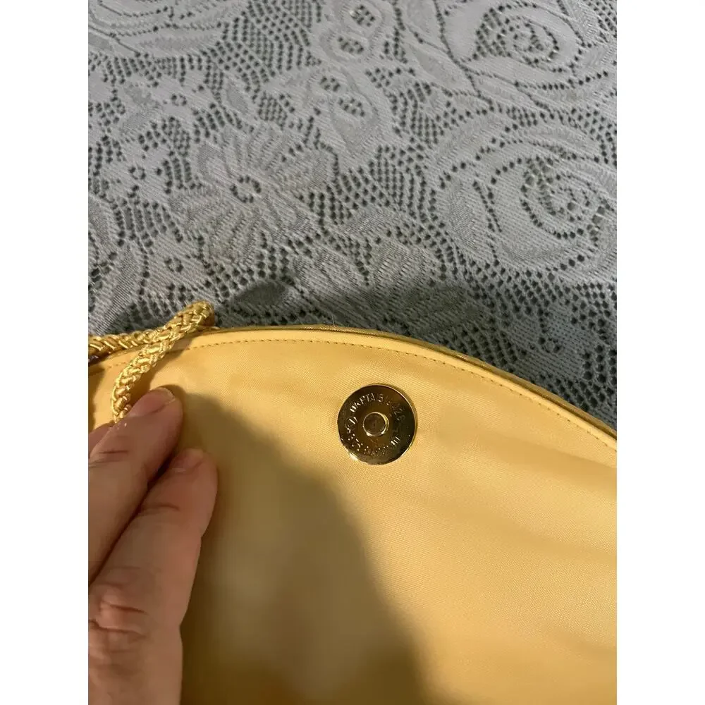Gold Metallic Lace Evening Clutch Bag Braided Rope Strap Mirror Formal Purse
